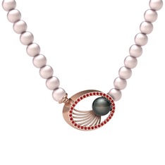 Siyah inci, pembe inci ve garnet 14 ayar rose altın kolye