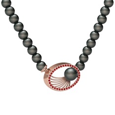 Misha İnci Kolye - Siyah inci ve garnet 14 ayar rose altın kolye #1bh5ibs