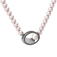 Misha İnci Kolye - Inci, pembe inci ve siyah zirkon 18 ayar beyaz altın kolye #1cclhln