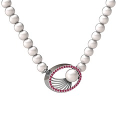 Misha İnci Kolye - Inci ve rodolit garnet 8 ayar beyaz altın kolye #1dixrpt