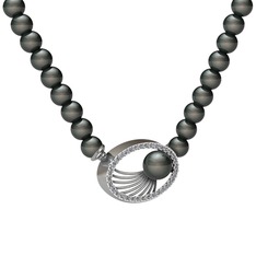 Misha İnci Kolye - Siyah inci ve pırlanta 925 ayar gümüş kolye (0.396 karat) #1dm6h8j