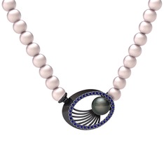 Misha İnci Kolye - Siyah inci, pembe inci ve lab safir 925 ayar siyah rodyum kaplama gümüş kolye #1emjo5j