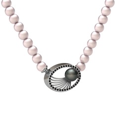 Misha İnci Kolye - Siyah inci, pembe inci ve siyah zirkon 8 ayar beyaz altın kolye #1epvte