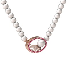 Misha İnci Kolye - Inci ve rodolit garnet 14 ayar rose altın kolye #1g3pry2