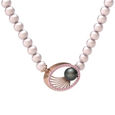 Siyah inci, pembe inci ve pembe kuvars 8 ayar rose altın kolye