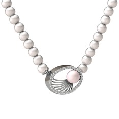 Pembe inci, inci ve swarovski 925 ayar gümüş kolye