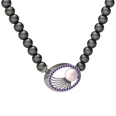 Pembe inci, siyah inci ve ametist 925 ayar gümüş kolye