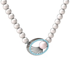 Misha İnci Kolye - Pembe inci, inci ve akuamarin 14 ayar beyaz altın kolye #1ilpgip