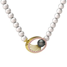 Misha İnci Kolye - Siyah inci, inci ve pembe kuvars 8 ayar altın kolye #1inkq4i