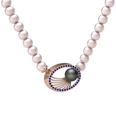 Misha İnci Kolye - Siyah inci, pembe inci ve lab safir 8 ayar rose altın kolye #1iyzdzc