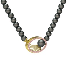 Misha İnci Kolye - Siyah inci ve pembe kuvars 14 ayar altın kolye #1jntelu