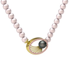 Misha İnci Kolye - Siyah inci, pembe inci ve pembe kuvars 14 ayar altın kolye #1jtjiun