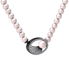 Misha İnci Kolye - Pembe inci ve swarovski 925 ayar siyah rodyum kaplama gümüş kolye #1jwslpc