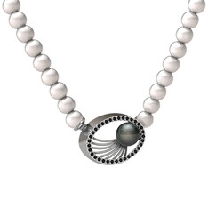 Misha İnci Kolye - Siyah inci, inci ve siyah zirkon 925 ayar gümüş kolye #1krsyfo