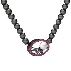 Misha İnci Kolye - Inci, siyah inci ve rodolit garnet 925 ayar siyah rodyum kaplama gümüş kolye #1la9372