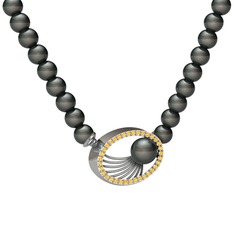 Misha İnci Kolye - Siyah inci ve sitrin 18 ayar beyaz altın kolye #1lbi3v3