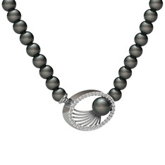 Siyah inci ve beyaz zirkon 8 ayar beyaz altın kolye