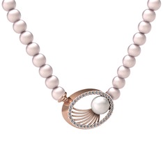 Misha İnci Kolye - Inci, pembe inci ve pırlanta 14 ayar rose altın kolye (0.396 karat) #1miv5zs