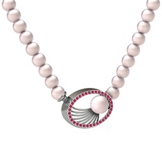 Misha İnci Kolye - Pembe inci ve rodolit garnet 18 ayar beyaz altın kolye #1odsi4d