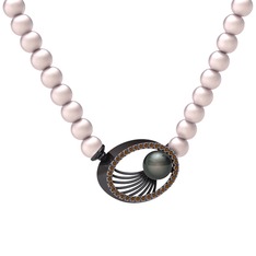 Misha İnci Kolye - Siyah inci, pembe inci ve dumanlı kuvars 925 ayar siyah rodyum kaplama gümüş kolye #1pxxv7z