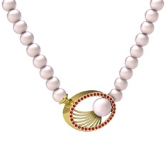 Misha İnci Kolye - Pembe inci ve garnet 14 ayar altın kolye #1qsosph