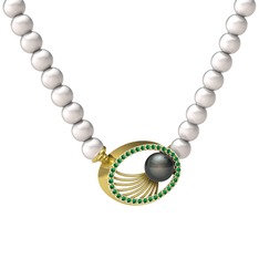 Misha İnci Kolye - Siyah inci, inci ve yeşil kuvars 925 ayar altın kaplama gümüş kolye #1uc2esf