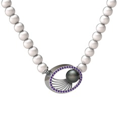 Misha İnci Kolye - Siyah inci, inci ve ametist 14 ayar beyaz altın kolye #1uqw1j0