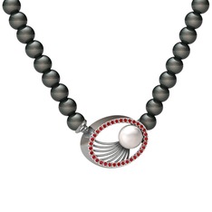 Misha İnci Kolye - Inci, siyah inci ve garnet 18 ayar beyaz altın kolye #1vdlswv