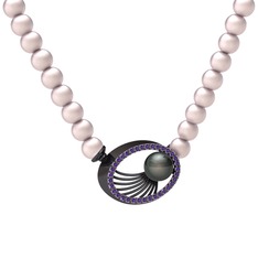 Misha İnci Kolye - Siyah inci, pembe inci ve ametist 925 ayar siyah rodyum kaplama gümüş kolye #1vk9s6b