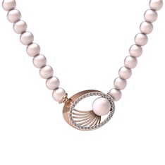 Pembe inci ve pırlanta 8 ayar rose altın kolye (0.396 karat)
