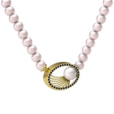 Misha İnci Kolye - Inci, pembe inci ve siyah zirkon 14 ayar altın kolye #2bsr6x