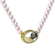 Misha İnci Kolye - Siyah inci, pembe inci ve peridot 14 ayar altın kolye #2gso3a