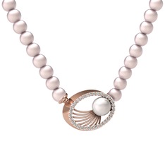 Inci, pembe inci ve swarovski 925 ayar rose altın kaplama gümüş kolye