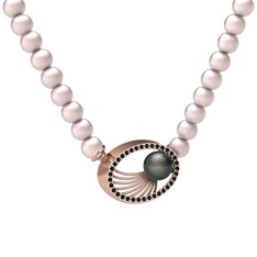 Misha İnci Kolye - Siyah inci, pembe inci ve siyah zirkon 14 ayar rose altın kolye #3ibpfd