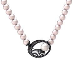 Misha İnci Kolye - Inci, pembe inci ve siyah zirkon 925 ayar siyah rodyum kaplama gümüş kolye #46e6r4