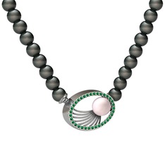 Misha İnci Kolye - Pembe inci, siyah inci ve yeşil kuvars 14 ayar beyaz altın kolye #47ojoa