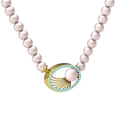 Misha İnci Kolye - Pembe inci ve akuamarin 18 ayar altın kolye #4vbef7