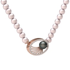 Siyah inci, pembe inci ve swarovski 925 ayar rose altın kaplama gümüş kolye