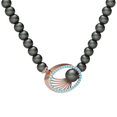 Siyah inci ve akuamarin 8 ayar rose altın kolye