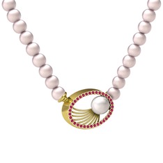 Inci, pembe inci ve rodolit garnet 18 ayar altın kolye