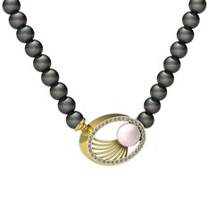 Misha İnci Kolye - Pembe inci, siyah inci ve pırlanta 8 ayar altın kolye (0.396 karat) #7hei71