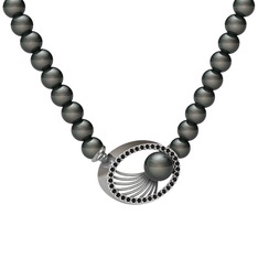 Misha İnci Kolye - Siyah inci ve siyah zirkon 925 ayar gümüş kolye #7r9g2k