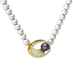 Siyah inci, inci ve swarovski 925 ayar altın kaplama gümüş kolye