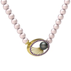 Misha İnci Kolye - Siyah inci, pembe inci ve ametist 925 ayar altın kaplama gümüş kolye #877tfz