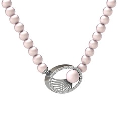Misha İnci Kolye - Pembe inci ve swarovski 8 ayar beyaz altın kolye #94gmhh