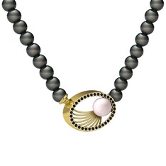 Misha İnci Kolye - Pembe inci, siyah inci ve siyah zirkon 925 ayar altın kaplama gümüş kolye #9kf15v