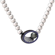 Misha İnci Kolye - Siyah inci, inci ve lab safir 925 ayar siyah rodyum kaplama gümüş kolye #9m66s0