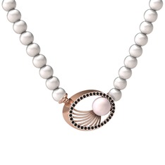 Pembe inci, inci ve siyah zirkon 18 ayar rose altın kolye