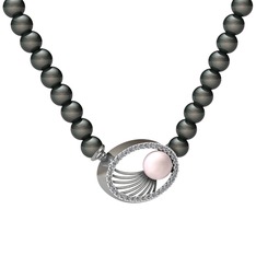 Misha İnci Kolye - Pembe inci, siyah inci ve pırlanta 18 ayar beyaz altın kolye (0.396 karat) #ahulsl