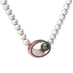 Misha İnci Kolye - Siyah inci, inci ve siyah zirkon 8 ayar rose altın kolye #ajkdpd